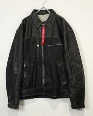 【Caka act2】90's “Zino&Judy” Nylon Switching Vintage Leather Jacket