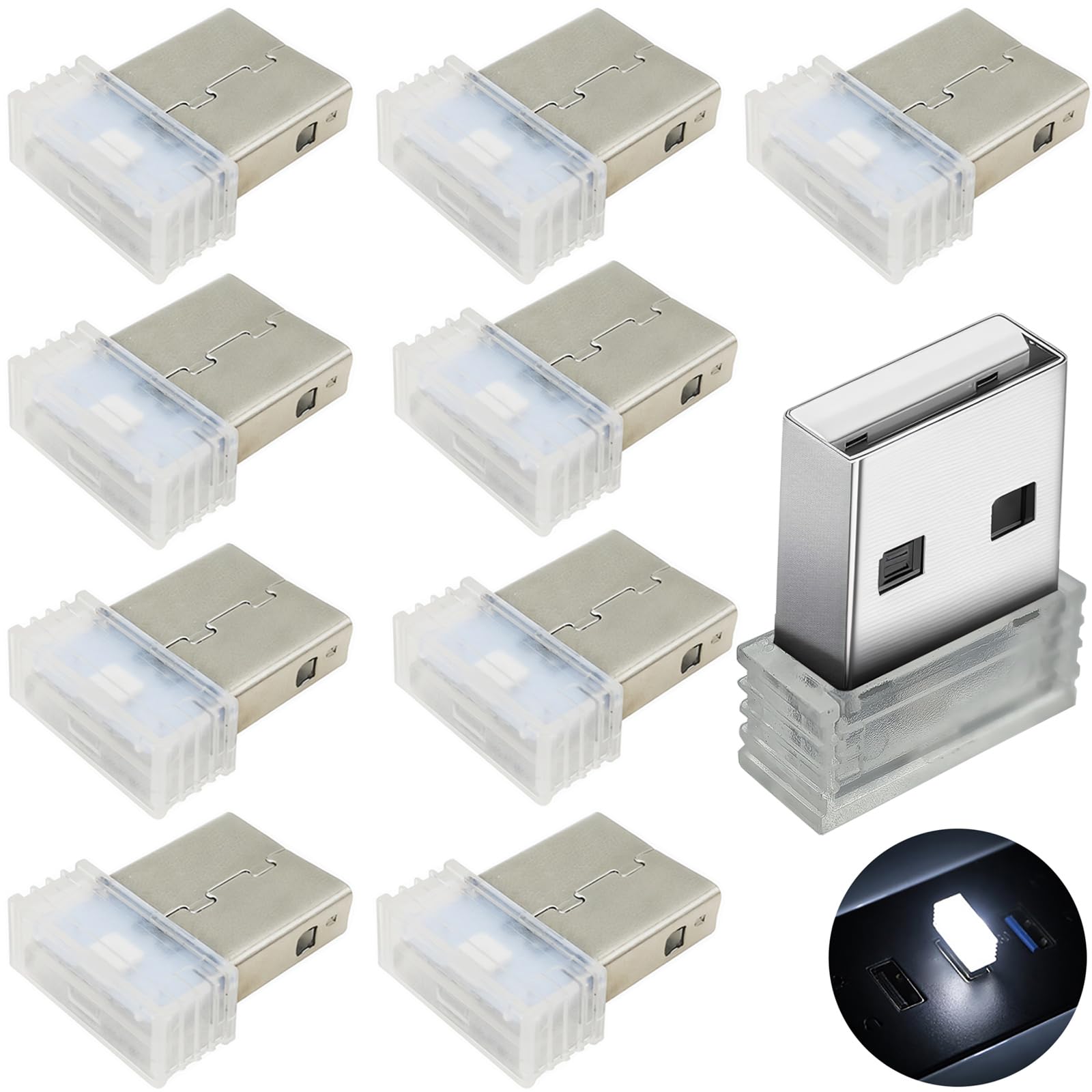 車 USBライト, CTRICALVER 10個 USB雰囲気ライト, USB ミニLEDライト, プラグイン5Vライト USB LEDライト 車内, ほとんどのUSBインターフェース車両または機器に適しています (ホワイト)