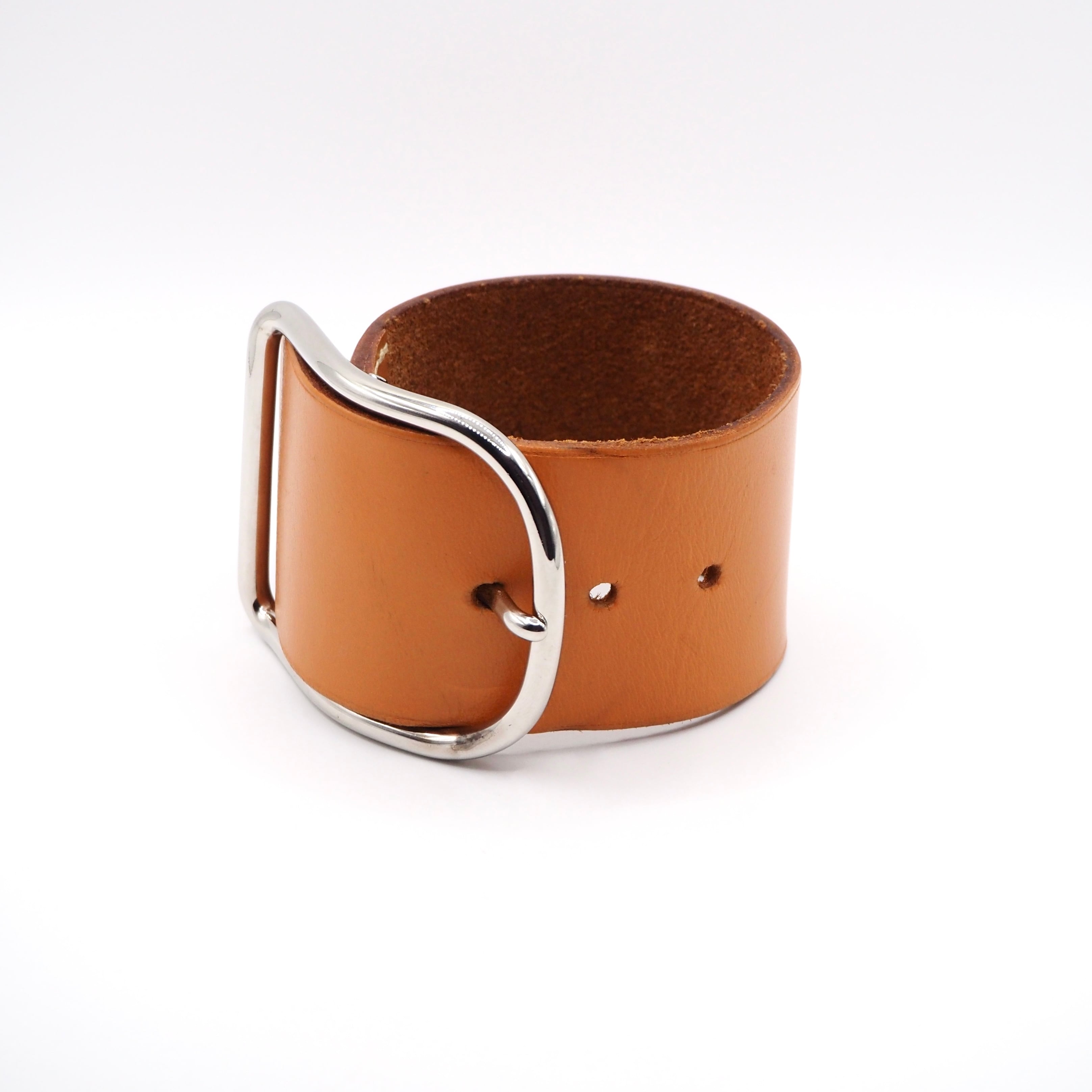 HERMES アピGM レザー ブレスレット ブラウン シルバー エルメス