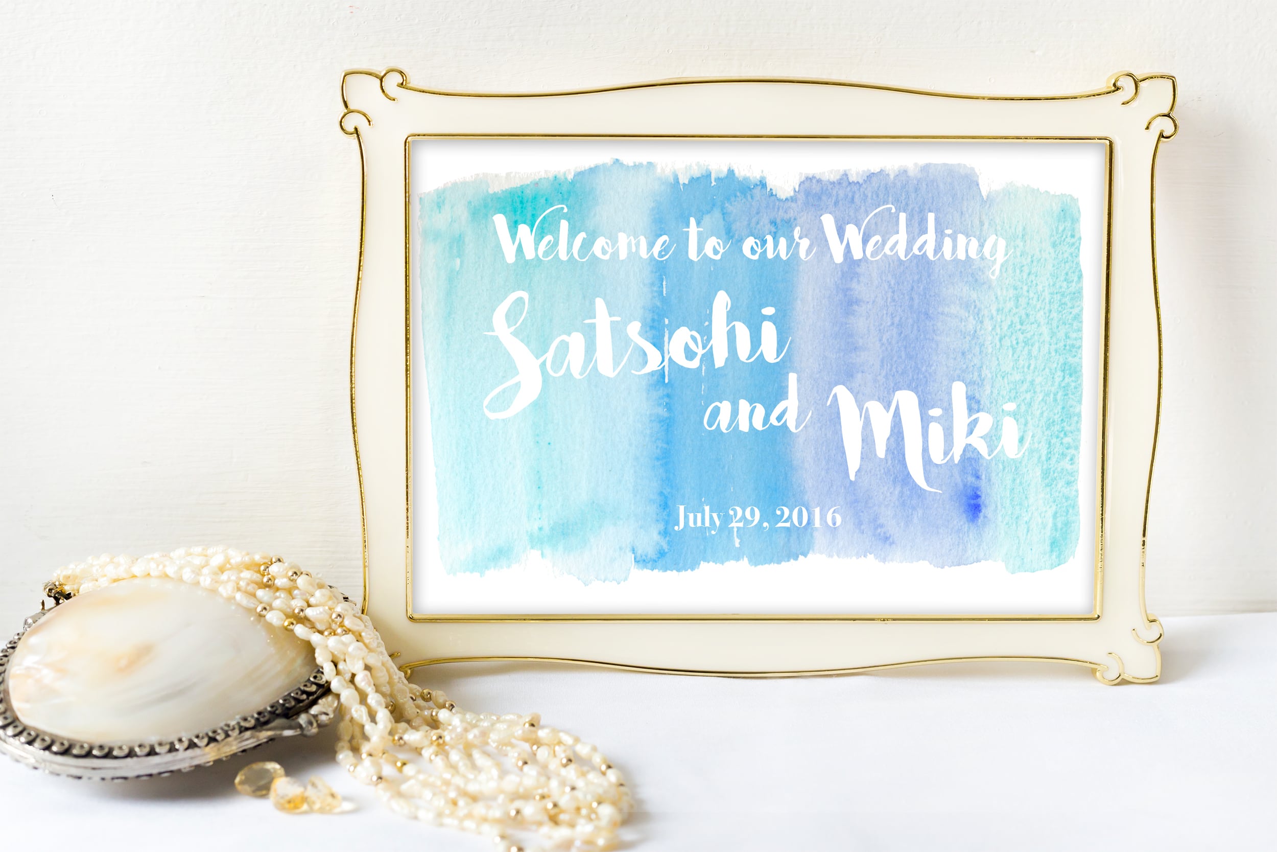 【水彩ブルー】カスタム可能♡オーダーメイドウェルカムボード│インテリア ウェディングサイン 結婚式