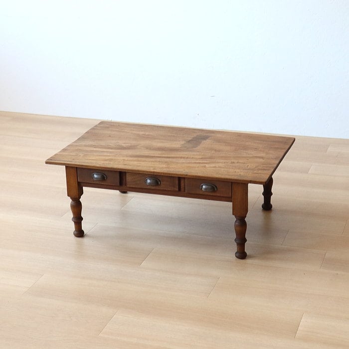 アンティーク ロクロ脚 引き出し3杯 無垢材 文机 古家具 トチ | RENOKA