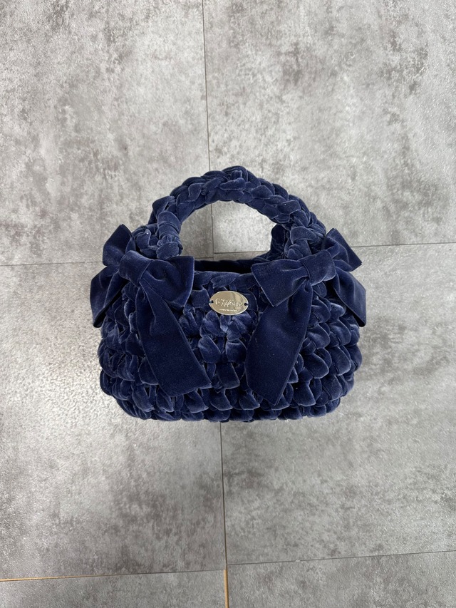 triangle velvet ribbon bag large《butter yellow》