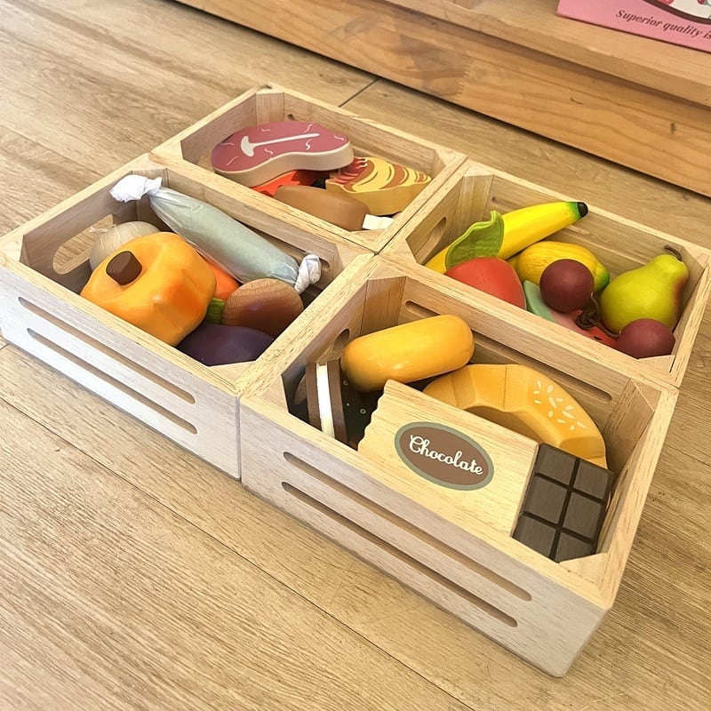 木のぬくもりを楽しむ おままごと食材セット (収納ボックス付き