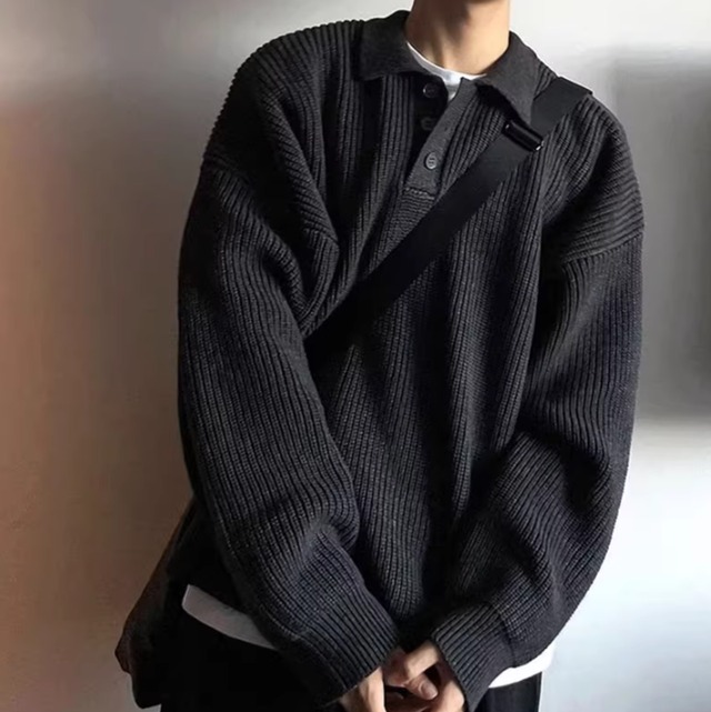 リブニット　ヘンリーポロセーター　3カラー　LB1654