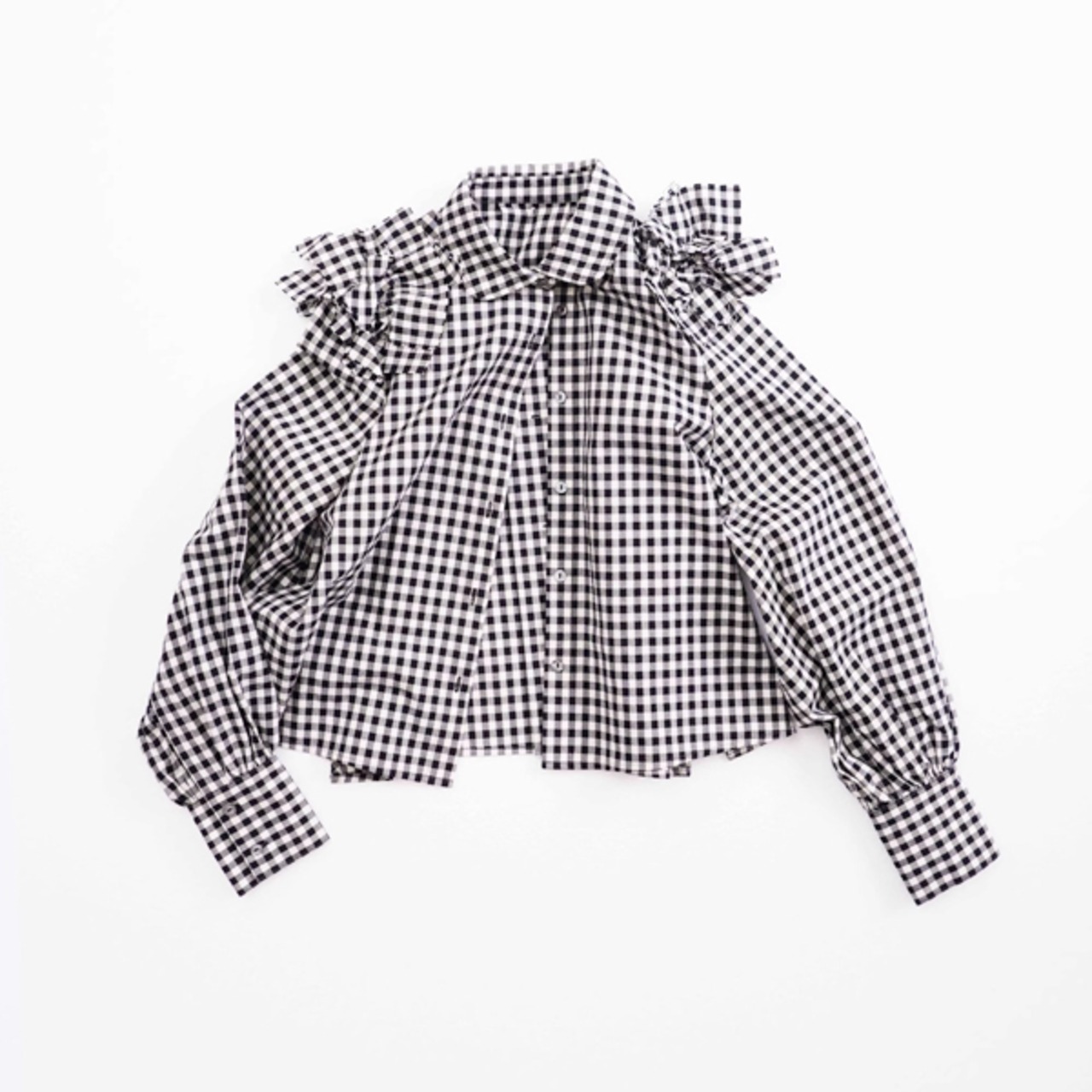 花影ギンガムが咲く物語パフスリーブシャツ《W0221》
