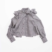 花影ギンガムが咲く物語パフスリーブシャツ《W0221》