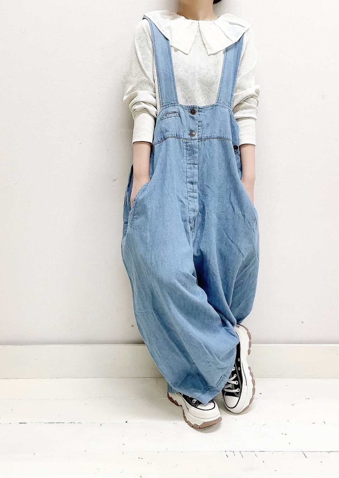 tumugu】6,5oz コットンリネンデニムサロペット / TB23402 | syozikiya