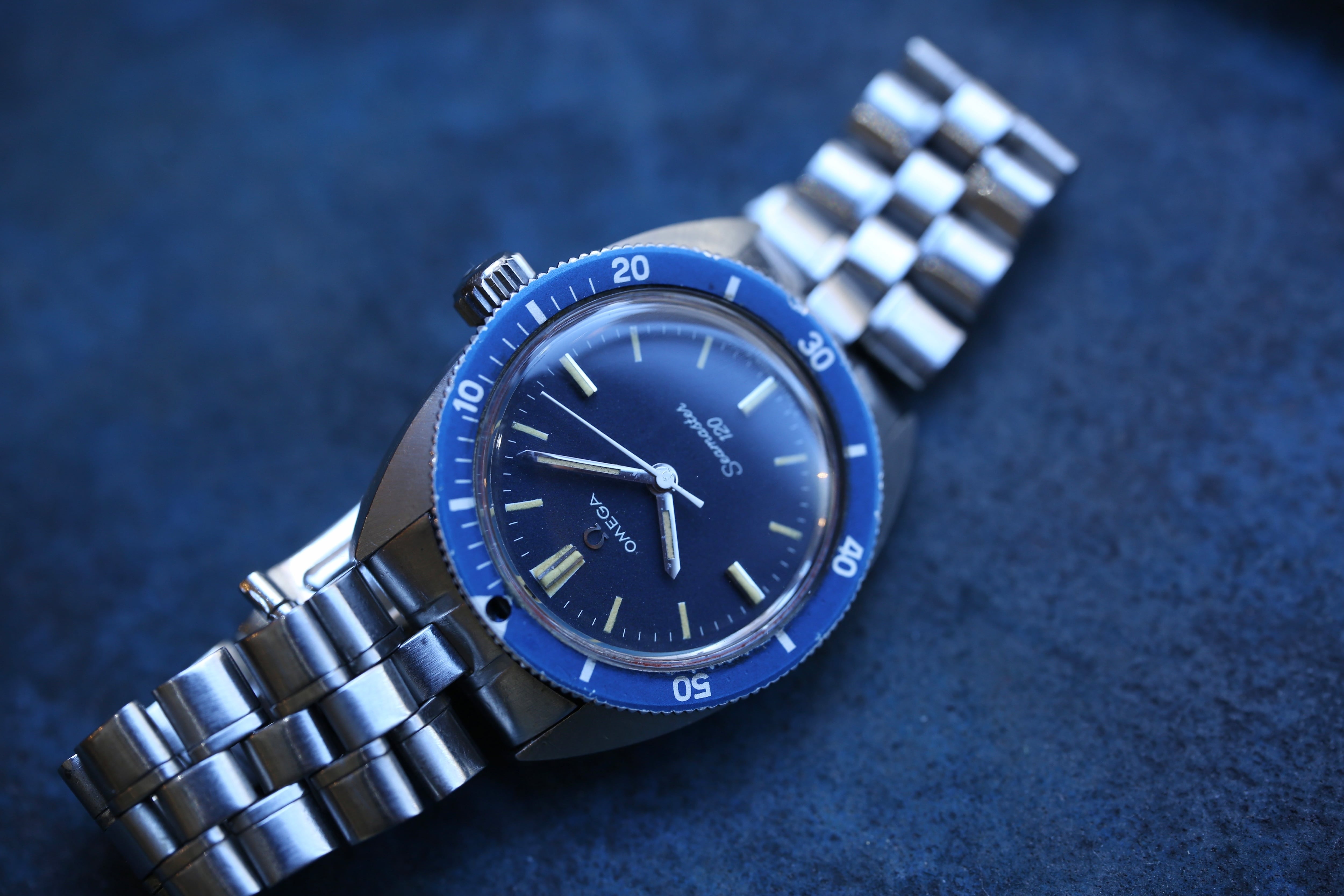 OMEGA】1969 シーマスター120 ボーイズサイズ ”ブルー” 手巻き 3連純正