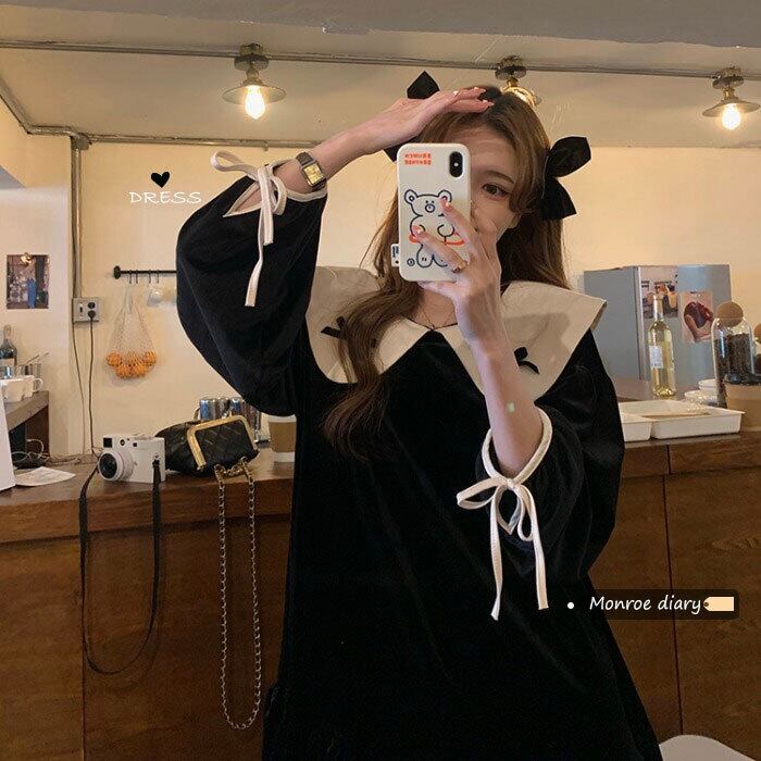 ブラックドレス スカート オータムウィンターショート 秋物 冬物 モンロー19278297035