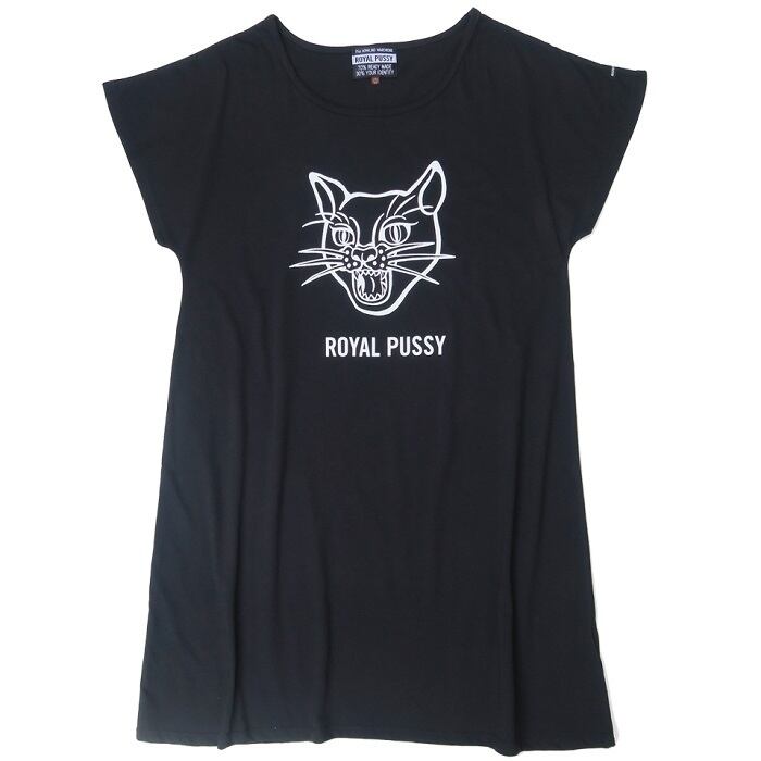 【20%OFF SALE】ROYAL PUSSY / ロイヤルプッシー「SCREAMER CAT DOLMAN DRESS」ワンピース ビッグTシャツ  ドルマンスリーブ オーバーサイズ ロング丈 半袖 猫 ネコ キャット 黒 白 ブラック ホワイト メンズ レディース パンク ロック PUNK ...