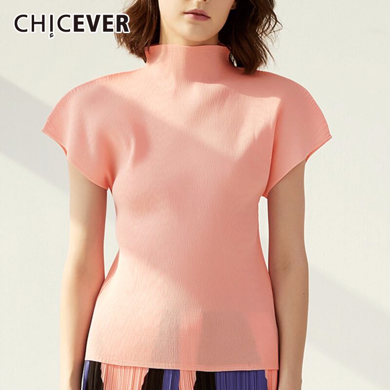 CHICEVERスリムレディースTシャツタートルネック半袖フリーサイズシャーリングサマーシャツ2020服 ショート ハーフスリーブ 夏物 6base591535483596