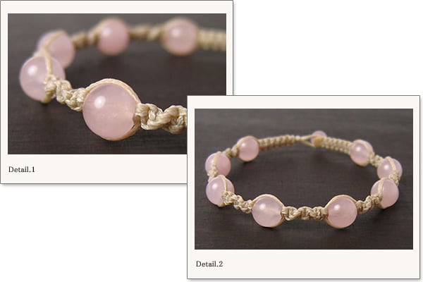 ローズクォーツ8ミリ玉ナチュラルマクラメブレスレット