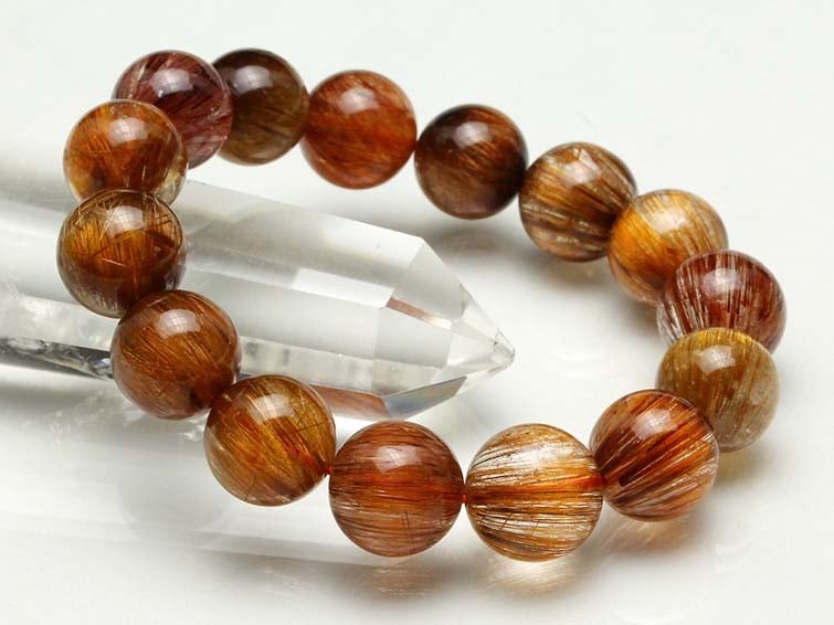 キャッツアイルチルクォーツ ブレスレット 14mm 一点物 111-10995