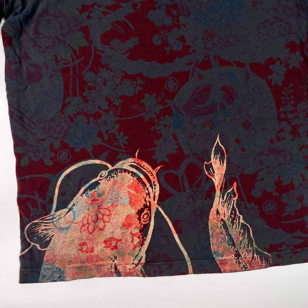 古代新 衣 和柄 ナマズ柄 Tシャツ サイズ S /京都 KOROMO オスティアジャパン/五分袖/日本製/グレー