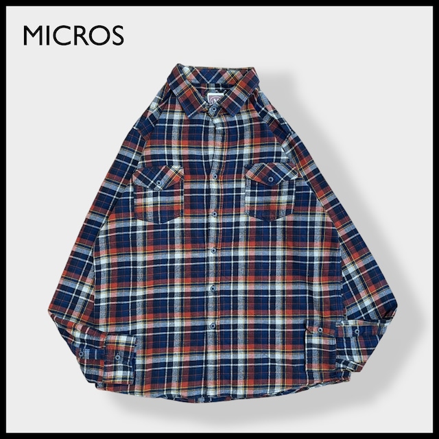 【MICROS】XL ビッグサイズ コットン フランネルシャツ ネルシャツ 長袖 チェック柄 カジュアルシャツ マルチカラー US古着