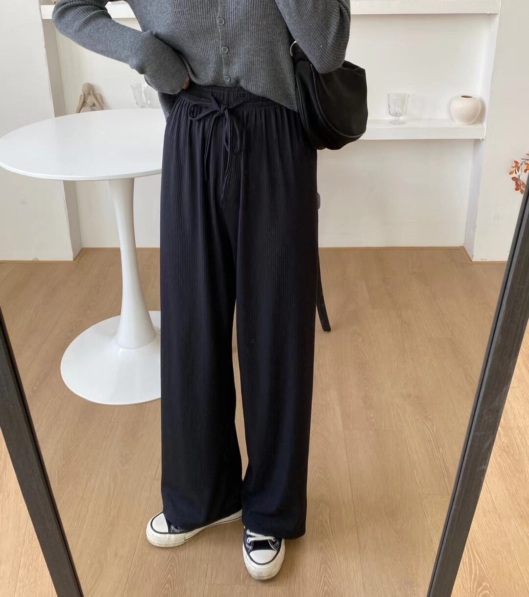 ウエストゴム　リブワイドパンツ　AJ205-614