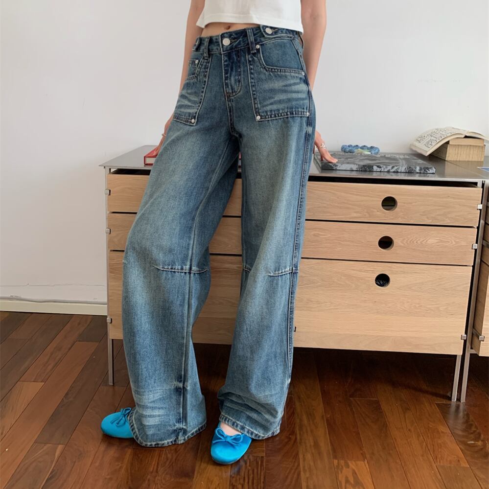 Barrel-Leg Design Wide Denim 1color A0049
