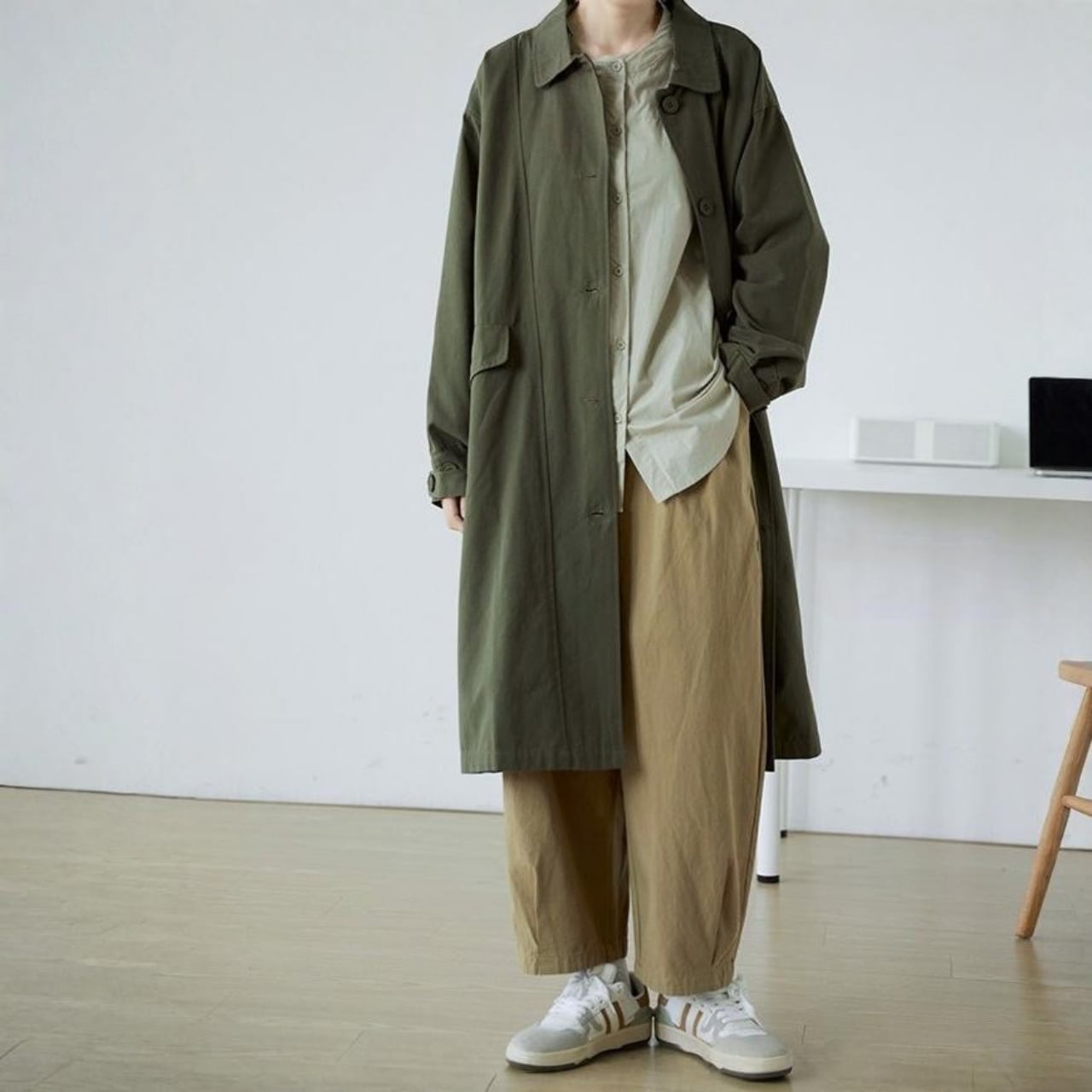 オーバーサイズステンカラーロングコート A02024