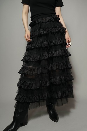 SEE-THROUGH RUFFLE SKIRT (BLACK) 2404-33-914