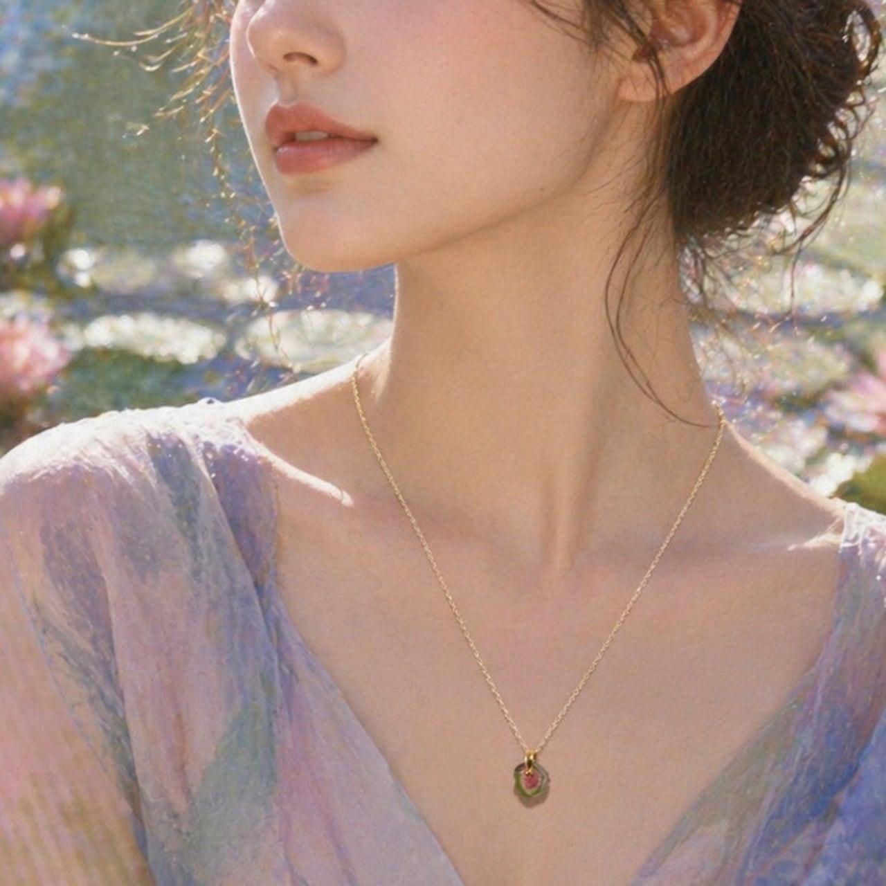 017 Water Lilies Collection】 トルマリン 鉱物原石 14kgf ネックレス