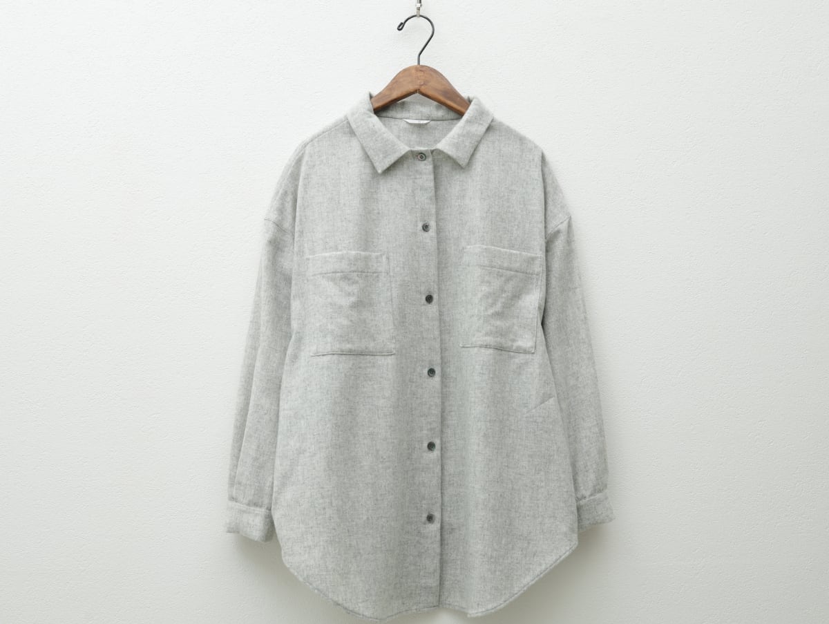 日々 小森縫製 ウール千鳥のスタンドカラーシャツ 千鳥格子 イエロー