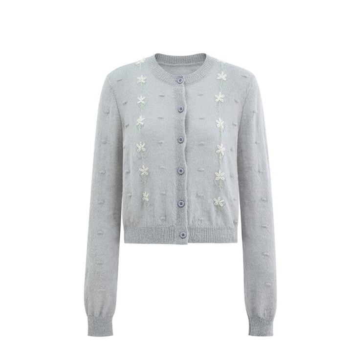 Flower Round Neck Cardigan Sweater