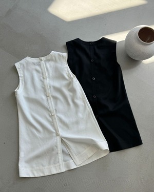 バックボタンラウンドネックロングシャツ 2color A1039