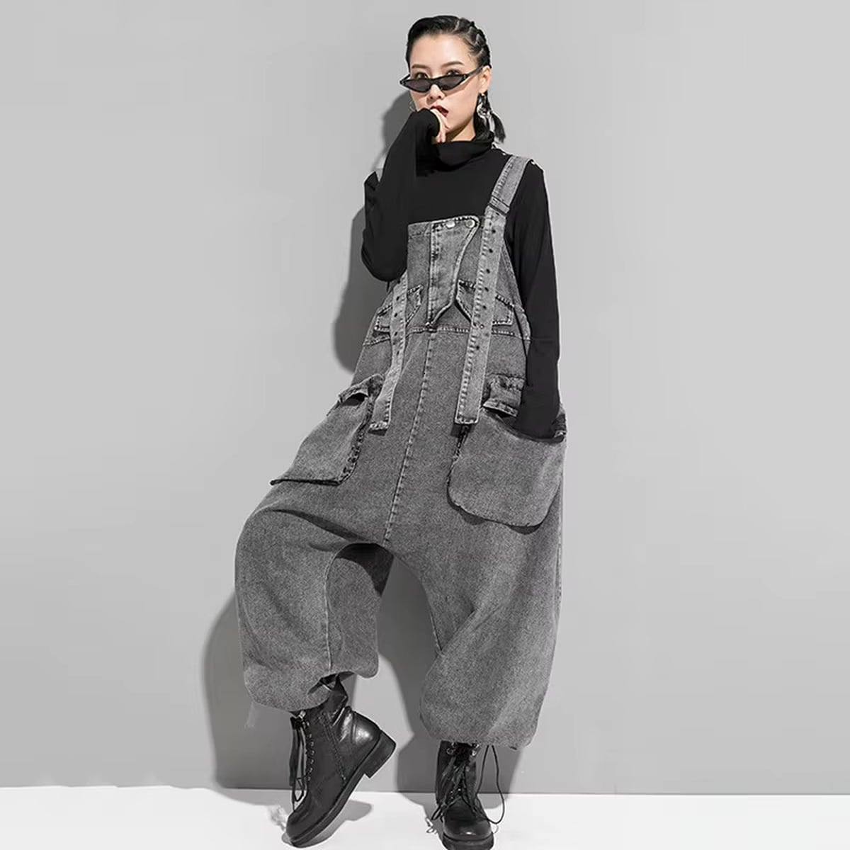 サロペット オーバーオール レディース デニム ルーズフィット オーバーサイズ ジャンプスーツ ワイドパンツ 大きめ