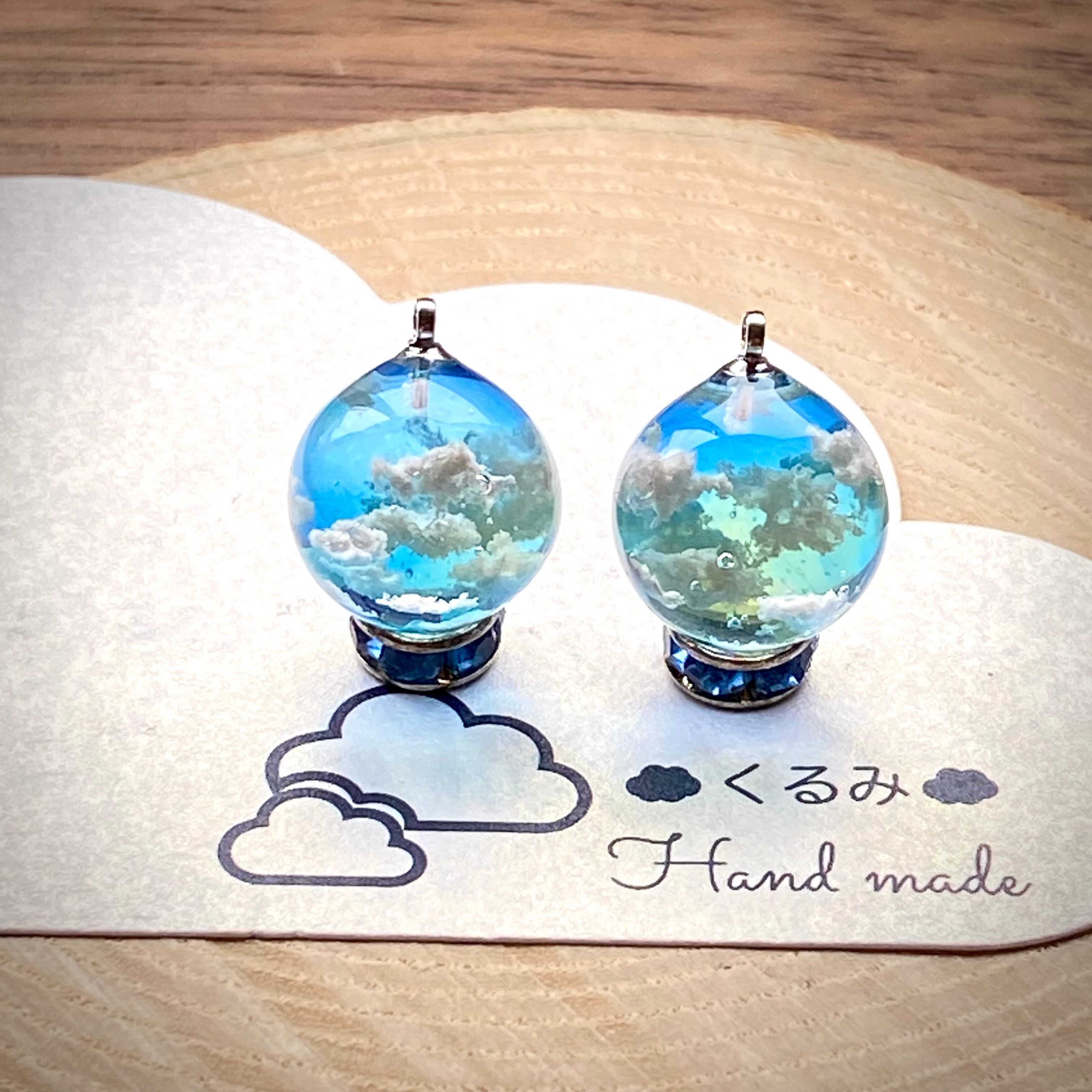 レジンピアス イヤリング 青空 まん丸 12mm