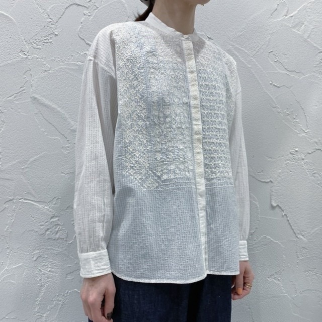 maison de soil バンドカラー刺繡シャツ