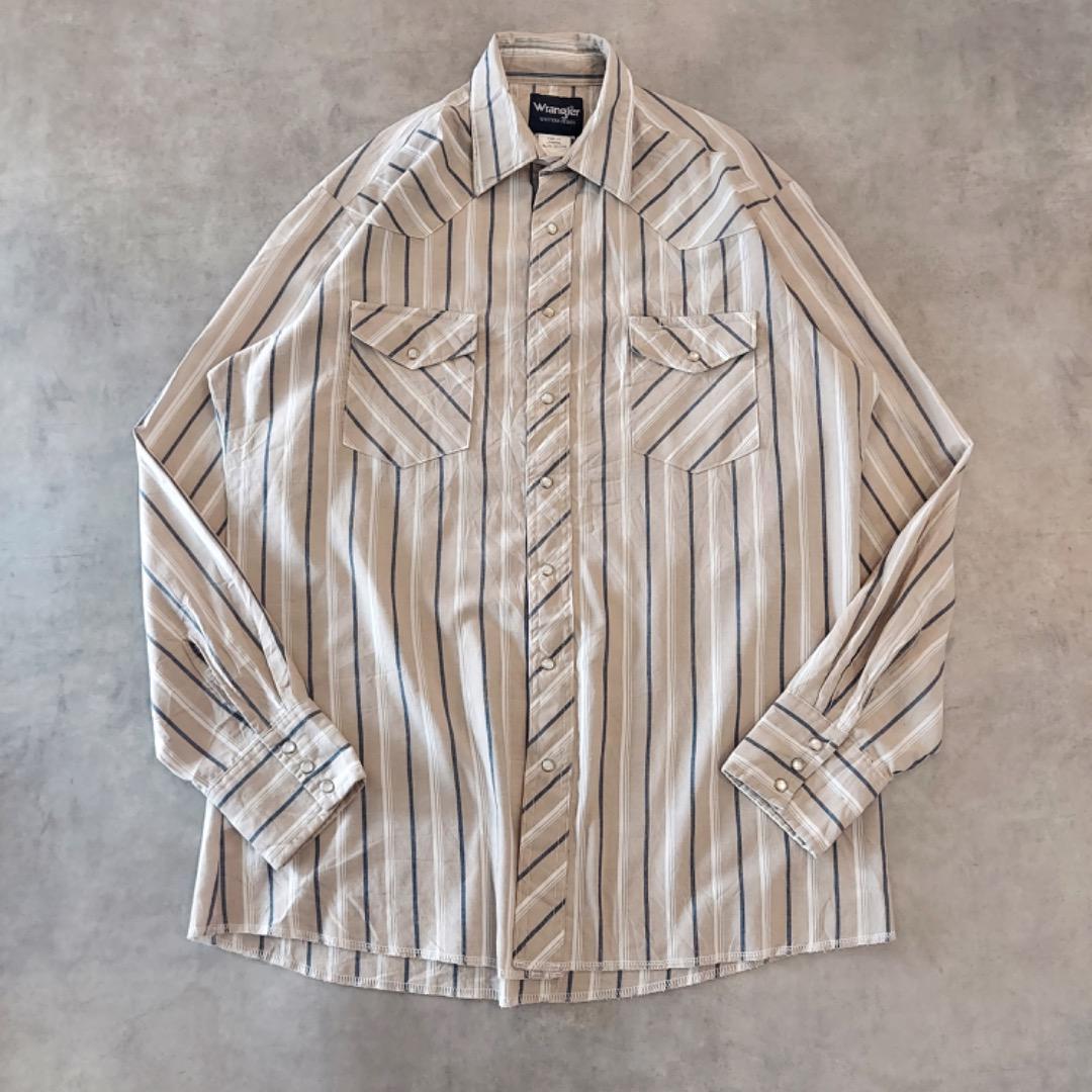 Wrangler ラングラー ストライプシャツ 古着 L ベージュ 15185