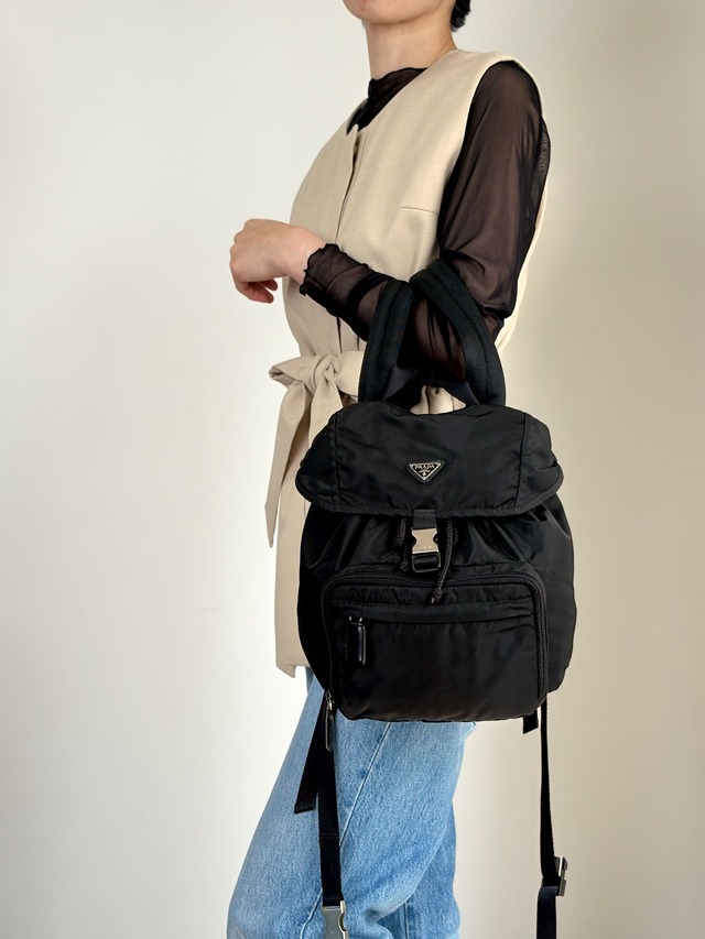 PRADA プラダ バックパック ブラック トライアングルロゴ ナイロン フロントバックル vintage ヴィンテージ オールド jmakxv