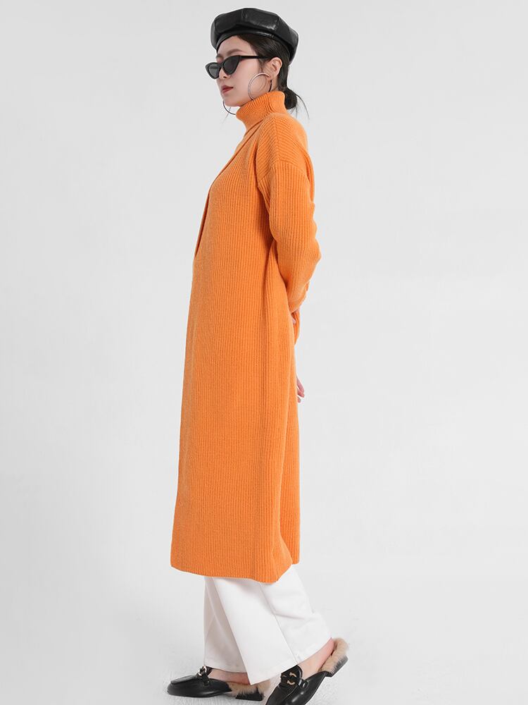 EWQ】スウィートオレンジ ニットロングスリットワンピース