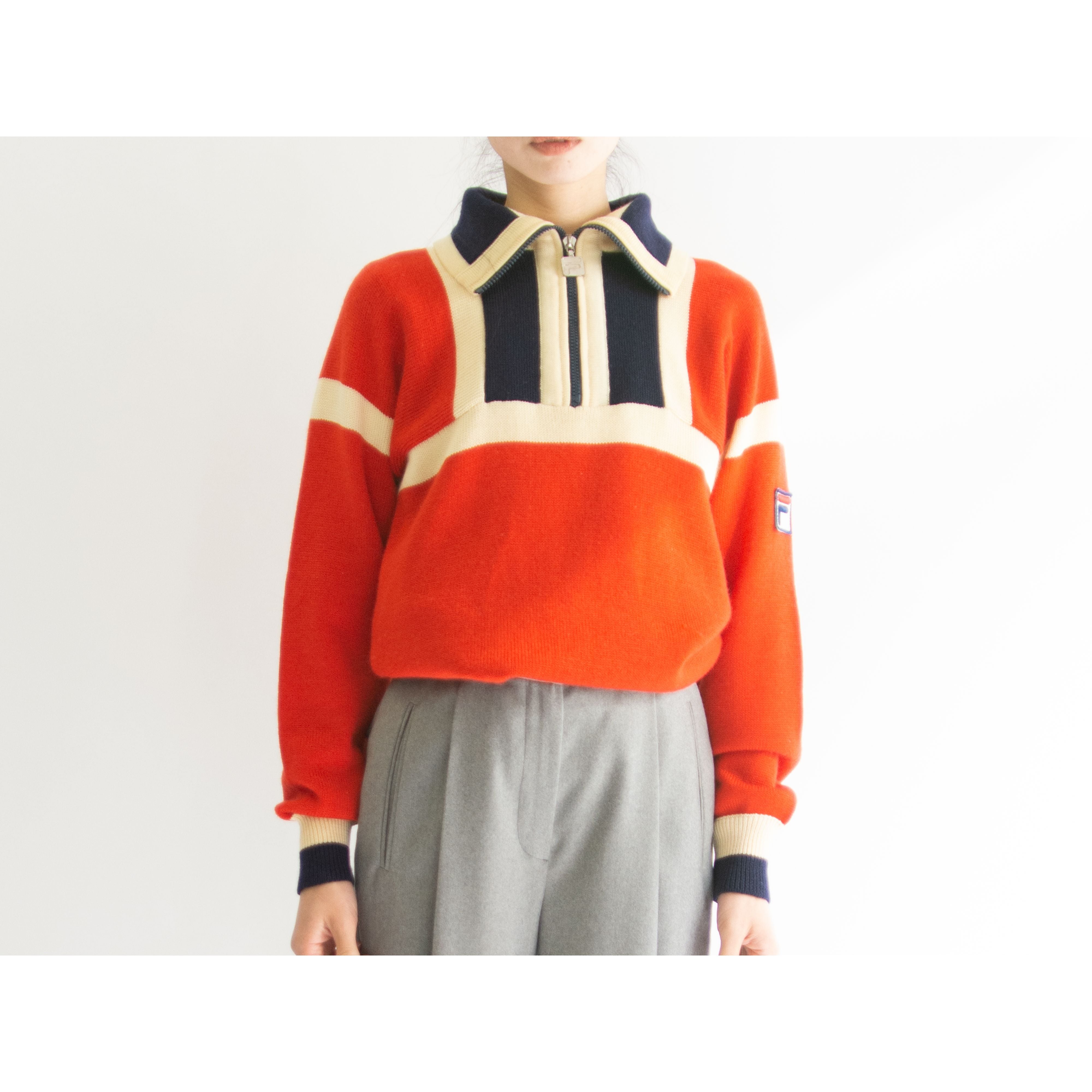 【FILA】Made in Italy 70-80's 100% Wool High Neck Sweater(フィラ イタリア製ハイネックウールセーター ハーフジップニット)
