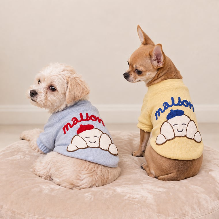 croissant sweatshirt XS ~ XL 2color / 犬服 秋冬 トレーナー Tシャツ アンゴラ 暖かい 韓国ワンコ服 無地 シンプル お揃い トップス 可愛い 犬の服 小型犬 中型犬