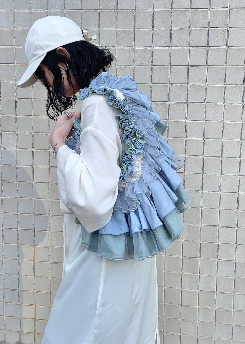DŌRA MÖRA | Versatile Ruffled Bag - SEA BLUE | ORIENT MILLINERY