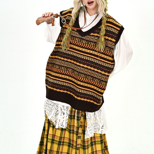 retro design knit vest　レトロデザインニットベスト　J1388