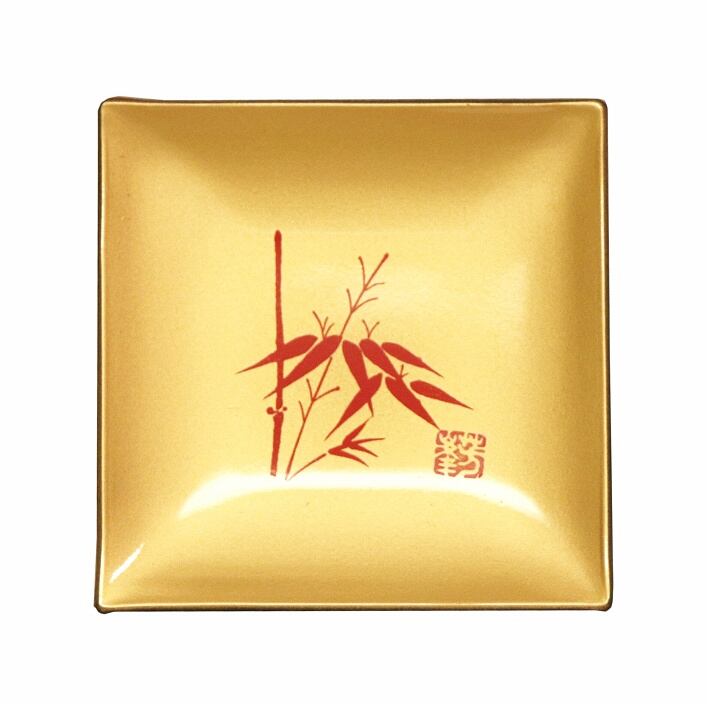 山中漆器・金彩朱竹・角皿・大1枚・小5枚・セット・No.190918-083