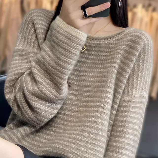 ボーダー柄 ゆったり ニットプルオーバー Ln00389