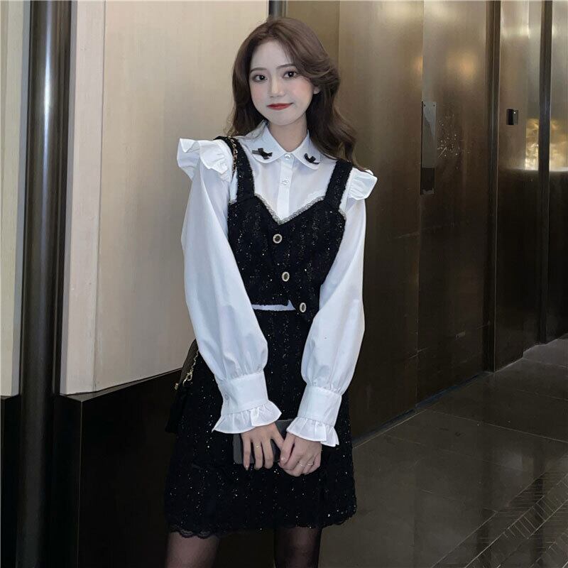 ホワイトシャツ リボンスプリングトップス ロング 大人ガーリー スウィート キュート カジュアル 春物 萌量不足3152827703