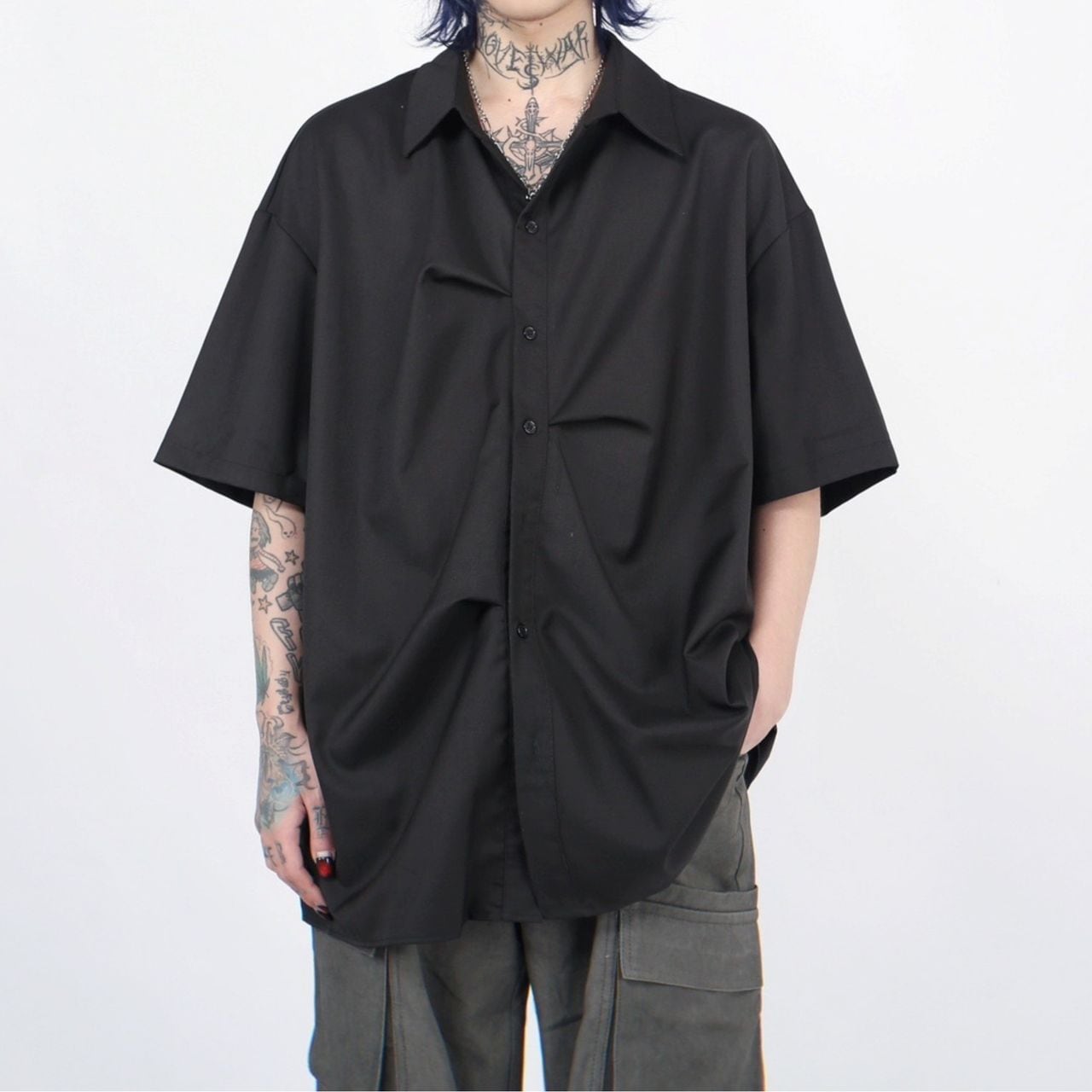 Pleated design short-sleeved shirt(MT1274)