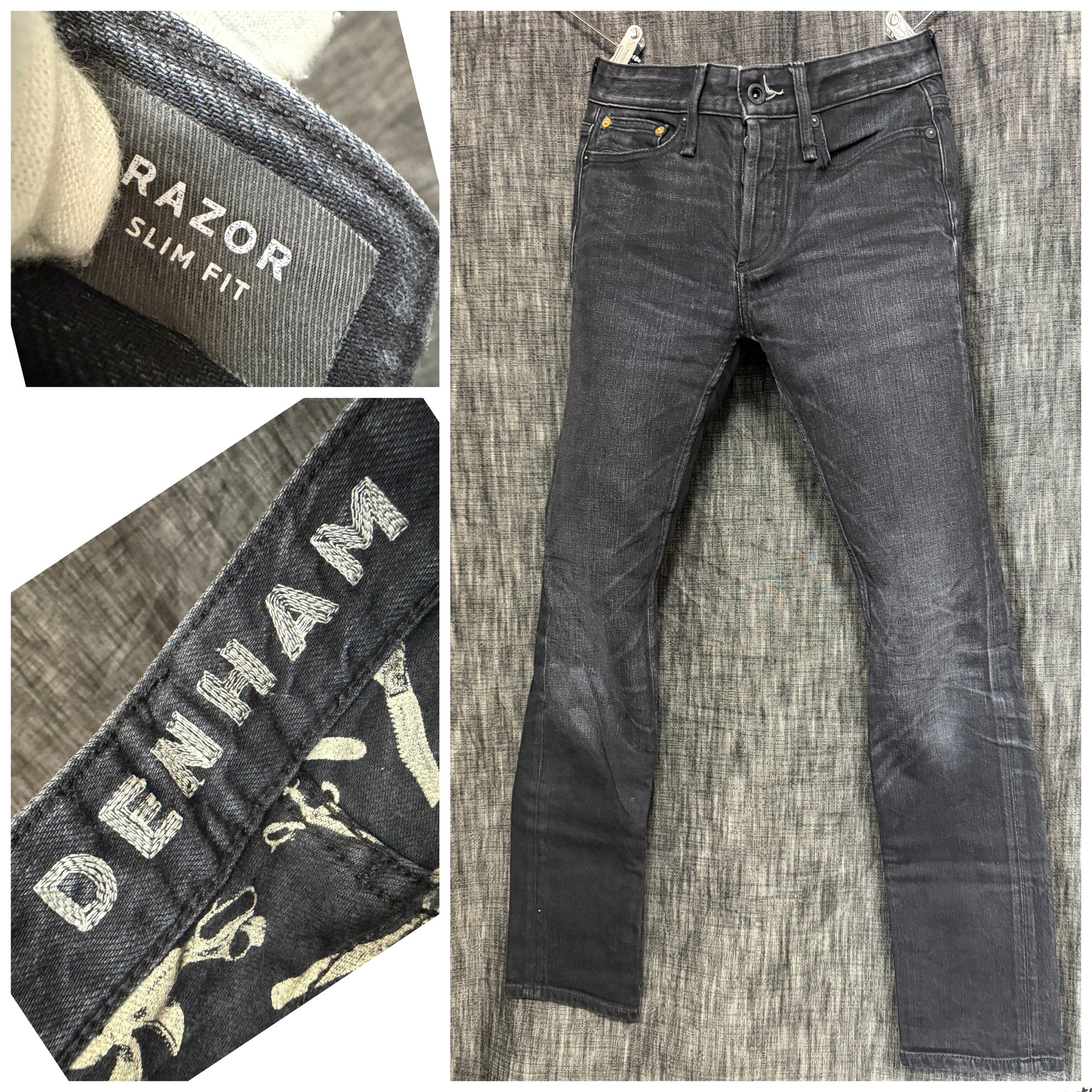 美品 DENHAM デンハム RAZOR スリムフィット ストレッチ ボタンフライ 