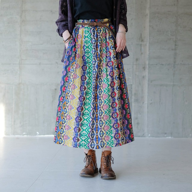 【予約販売】ふわりカラフル！軽くて涼しいインド綿ギャザースカート （24s-09）ブルー