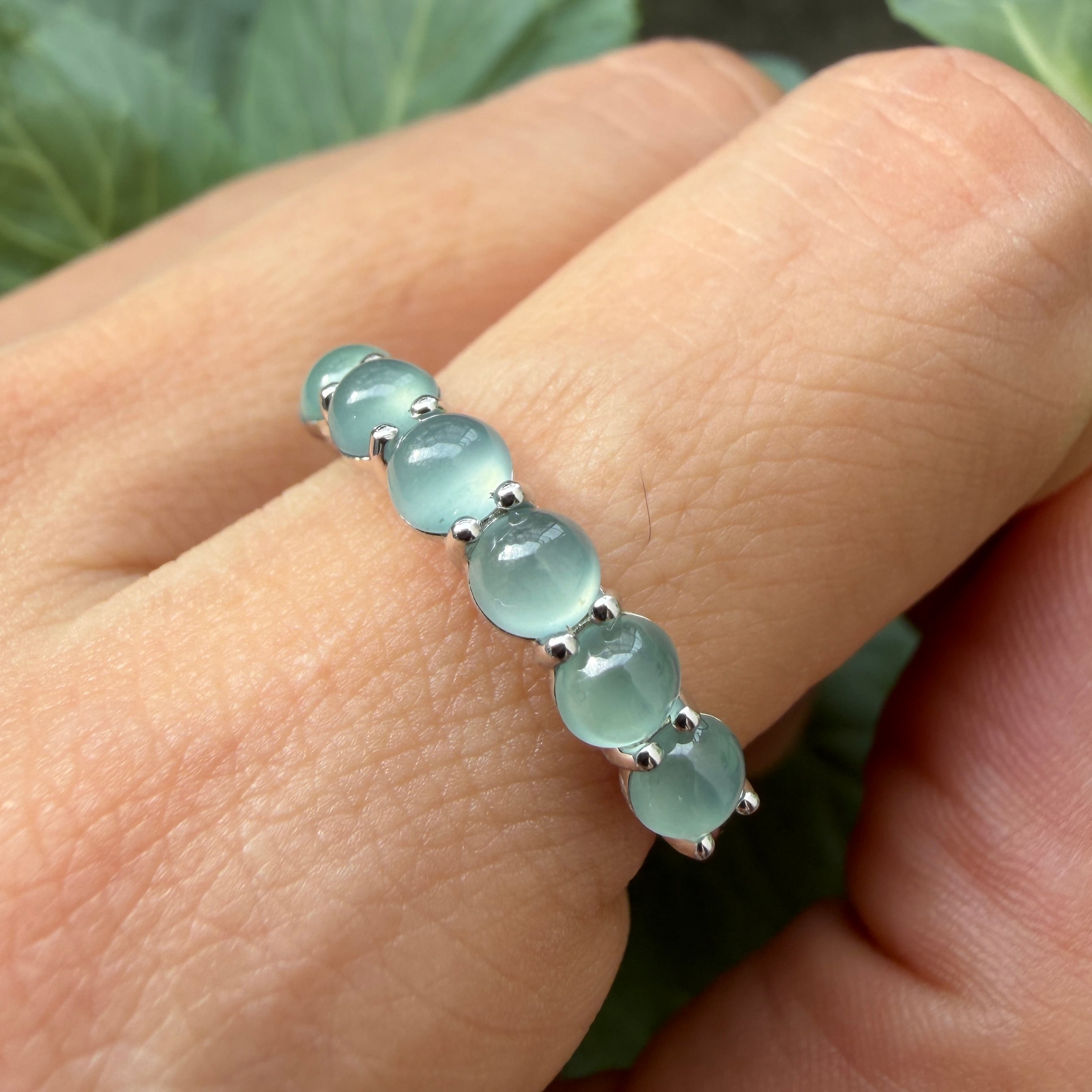 Ice Blue Jade AMU Silver Ring | Victorian Box