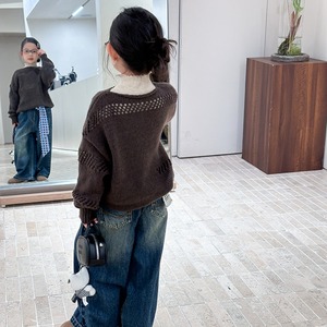 秋オープンワークニットシャツ