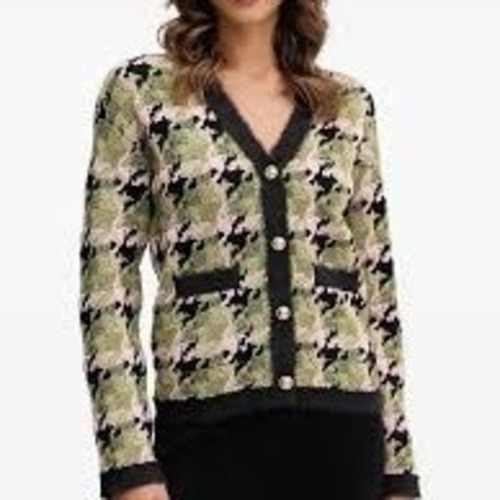 (再入荷）SILVIAN HEACH カシミヤウール混グリーン✖️ピンクミックスチェックVネックニットカーディガンITALY; GPA25270¥48,000＋tax