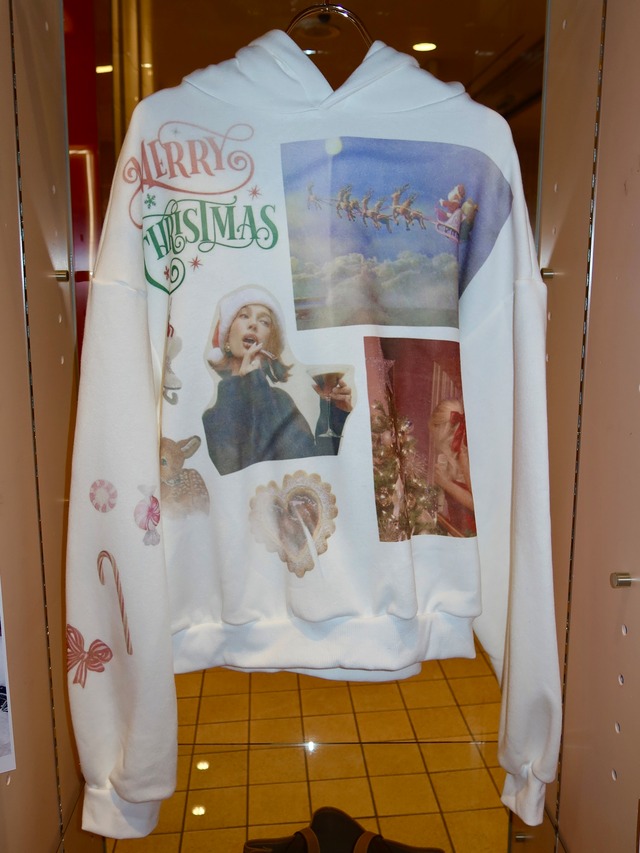 Printed Chrismas  Hoodie White     Y2K