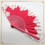 フラメンコ 小物 アバニコ ピンク系 Abanico Español レース 扇子 せんす 白 小道具 ダンス小物 鮮やか 華やか 練習 レッスン ステージ イベント フラメンコ小物 ホワイト系