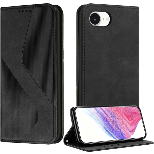 iPhone 17e 用 ケース 手帳型 PUレザー iPhone 16e 用ケース 手帳型 財布型 スタンド機能 耐衝撃(ブラック)