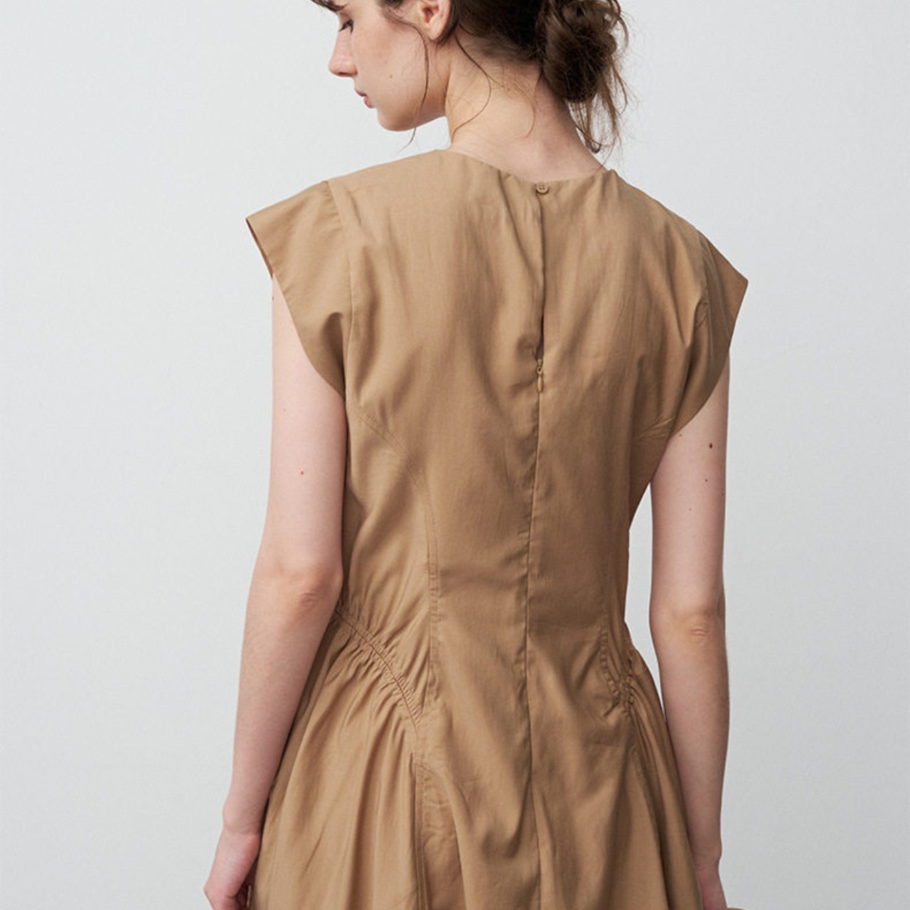 Cap Sleeve Waist Gather A-Line Midi Dress  T4591